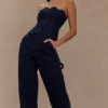 Top in Denim con bordi smerlati senza spalline Oakley – Blu indaco