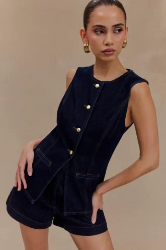 Top in Denim con bottoni Abel – Blu indaco