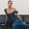 Top in Denim con maniche ad aletta Loretta – Blu scuro slavato Top in Denim con maniche ad aletta Loretta – Blu scuro slavato