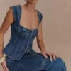 Top in Denim con maniche ad aletta Loretta – Blu scuro slavato Top in Denim con maniche ad aletta Loretta – Blu scuro slavato