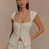 Top in Denim con maniche ad aletta Loretta – Ecru Top in Denim con maniche ad aletta Loretta – Ecru