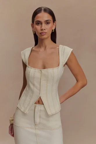 Top in Denim con maniche ad aletta Loretta – Ecru