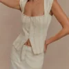 Top in Denim con maniche ad aletta Loretta – Ecru Top in Denim con maniche ad aletta Loretta – Ecru