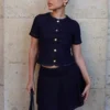 Top in Denim con maniche corte e bottoni Bethany – Blu indaco slavato Top in Denim con maniche corte e bottoni Bethany – Blu indaco slavato