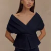 Top in Denim con spalle scoperte Rayne – Blu indaco Top in Denim con spalle scoperte Rayne – Blu indaco