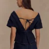 Top in Denim con spalle scoperte Rayne – Blu indaco Top in Denim con spalle scoperte Rayne – Blu indaco