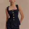 Top in Denim senza maniche con bottoni Neve – Blu indaco slavato