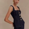 Top in Denim senza maniche con bottoni Neve – Blu indaco slavato