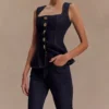 Top in Denim senza maniche con bottoni Neve – Blu indaco slavato