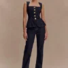 Top in Denim senza maniche con bottoni Neve – Blu indaco slavato