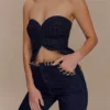 Top in Denim senza spalline con cuciture a vista Tully – Blu indaco Top in Denim senza spalline con cuciture a vista Tully – Blu indaco