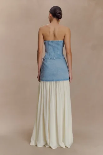 Top in Denim Tully senza spalline con cuciture a vista – Blu anni ’80