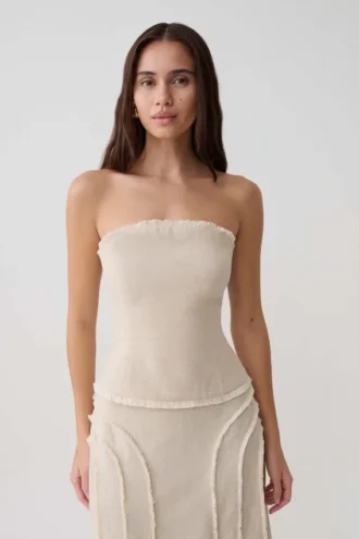 Top in lino senza spalline con lacci sul retro Annie – Naturale
