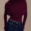 Top in maglia a maniche lunghe asimmetrico Mazie in misto cashmere – Prugna Top in maglia a maniche lunghe asimmetrico Mazie in misto cashmere – Prugna