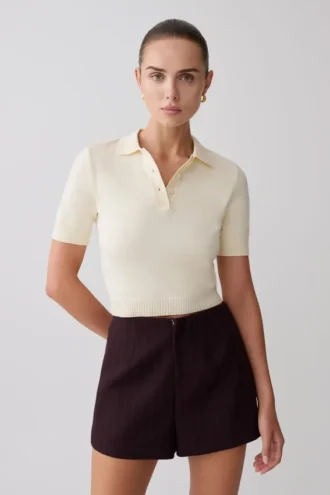 Top in maglia con bottoni Philly – Avorio