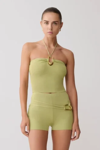 Top in maglia con scollo all’americana e dettagli metallici Dimitri – Verde oliva chiaro