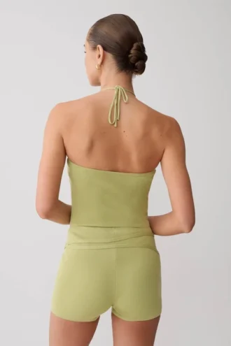 Top in maglia con scollo all’americana e dettagli metallici Dimitri – Verde oliva chiaro
