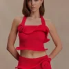 Top in maglia con scollo all’americana e intrecci Samira – Rosso Top in maglia con scollo all’americana e intrecci Samira – Rosso