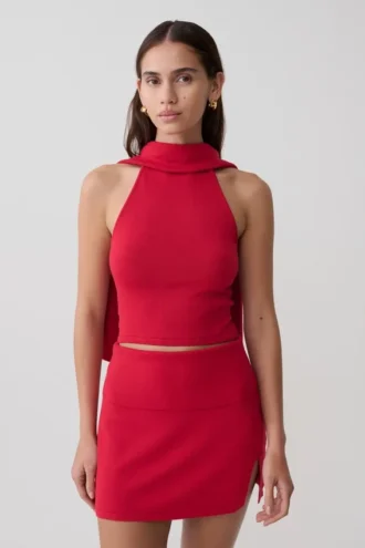 Top in maglia con scollo all’americana e schiena scoperta Misty – Rosso