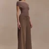 Top in maglia con spalle scoperte Carley – Marrone cacao