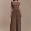 Top in maglia con spalle scoperte Carley – Marrone cacao