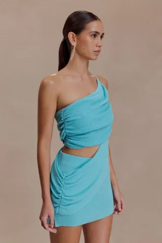 Top in maglia drappeggiata Corah – Blu ciano