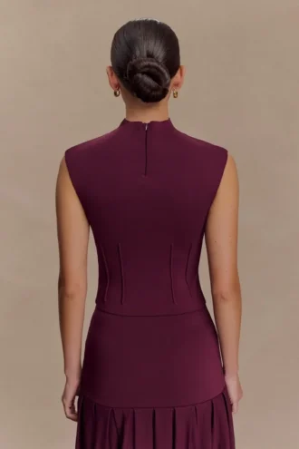 Top in maglia fasciata a collo alto Romaine – Vino Top in maglia fasciata a collo alto Romaine – Vino