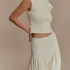 Top in maglia fasciata con collo alto Romaine – Avorio