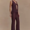 Top in maglia Malani con dettagli metallici – Cioccolato