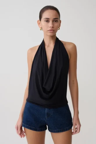 Top in modal con scollo a cappuccio Huyen – Nero