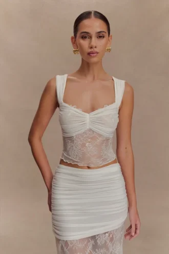 Top in pizzo e rete Guinevere – Avorio