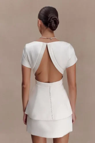 Top in raso a maniche corte Adeline – Bianco
