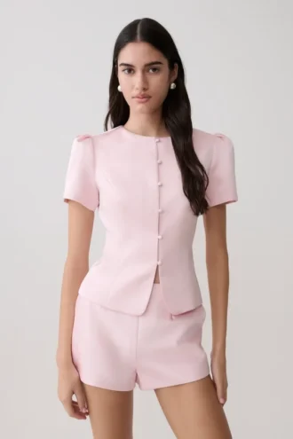 Top in raso a maniche corte Anne – Rosa pallido