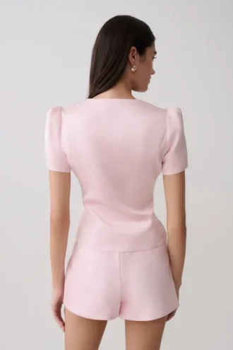 Top in raso a maniche corte Anne – Rosa pallido