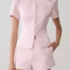Top in raso a maniche corte Anne – Rosa pallido Top in raso a maniche corte Anne – Rosa pallido