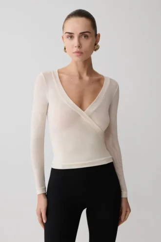 Top in rete a maniche lunghe Lumi – Colore osso
