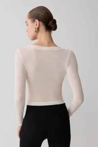 Top in rete a maniche lunghe Lumi – Colore osso