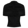 Top Linh Slinky con collo alto e arricciature – Nero