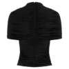 Top Linh Slinky con collo alto e arricciature – Nero