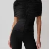 Top Linh Slinky con collo alto e arricciature – Nero