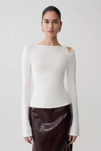 Top lungo a maniche lunghe in maglia Ricky – Avorio
