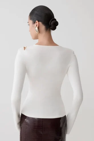 Top lungo a maniche lunghe in maglia Ricky – Avorio