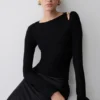 Top lungo a maniche lunghe in maglia Ricky – Nero