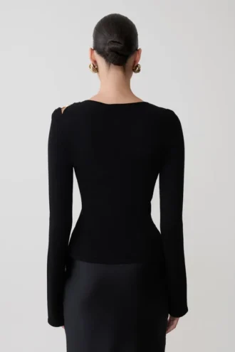 Top lungo a maniche lunghe in maglia Ricky – Nero