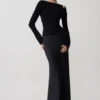 Top lungo a maniche lunghe in maglia Ricky – Nero