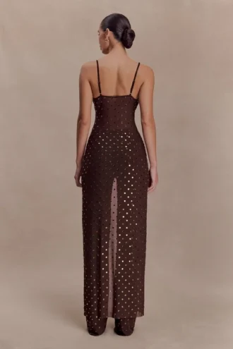 Top lungo con strass Jackie – Cioccolato