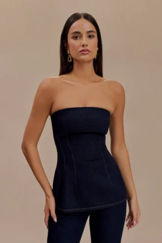 Top lungo in Denim senza spalline Madelyn – Blu indaco Top lungo in Denim senza spalline Madelyn – Blu indaco