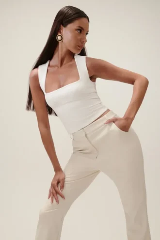 Top lungo in nylon riciclato Linley – Bianco