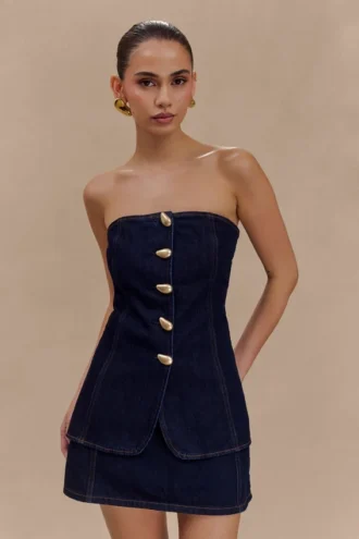 Top lungo senza spalline con bottoni Lennox – Blu indaco Top lungo senza spalline con bottoni Lennox – Blu indaco
