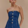 Top lungo senza spalline con bottoni Lennox – Blu scuro